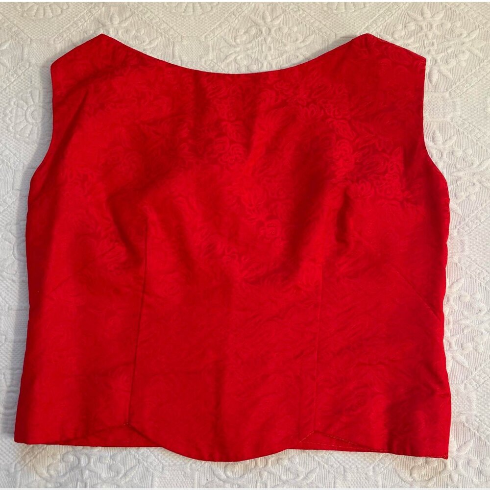 vintage bespoke red cropped damask top . midcentury top . red brocade top
